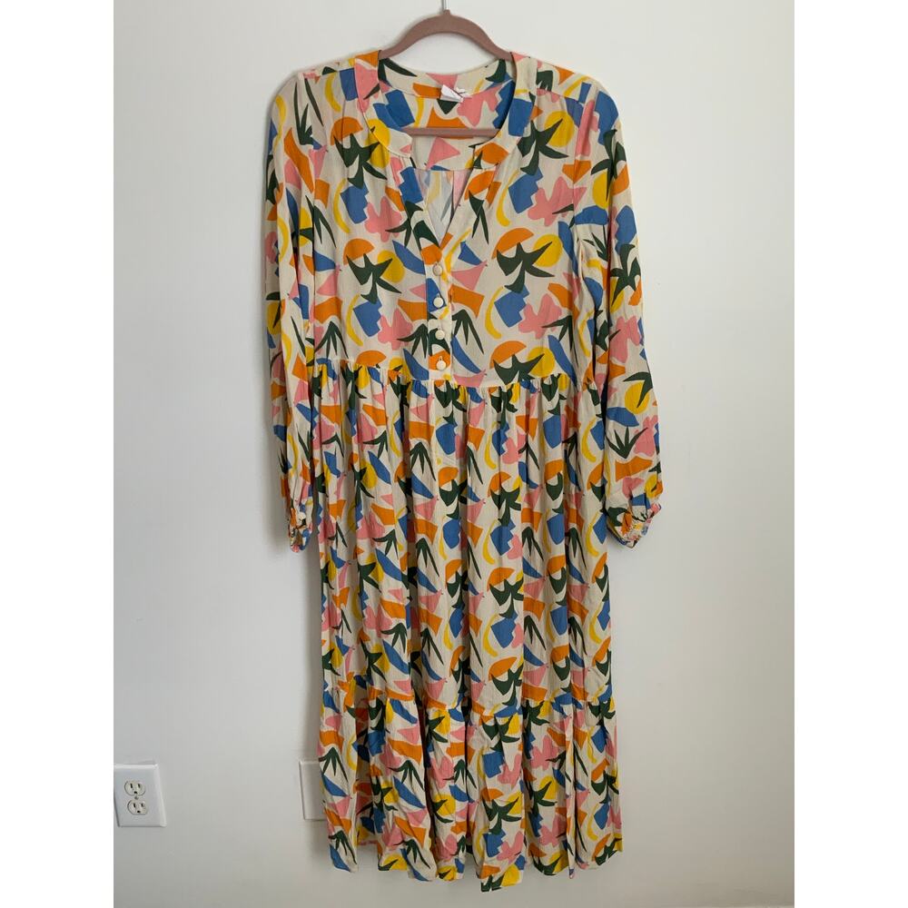Fresha Spring Abstract‎ MIDI Flowy Oversized Dress size small